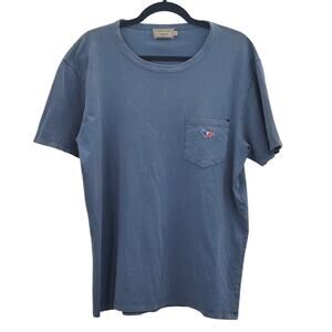 Maison Kitsune Tricolor Fox Patch Classic Pocket Tee T-Shirt Blue Size XL